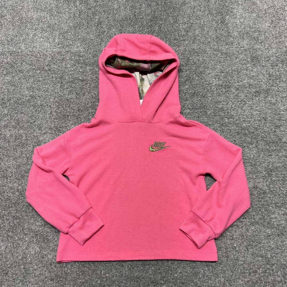 Nike Sweater Girls 2T Pink Hooded Knit Pullover Swoosh Logo Soft Casual Top